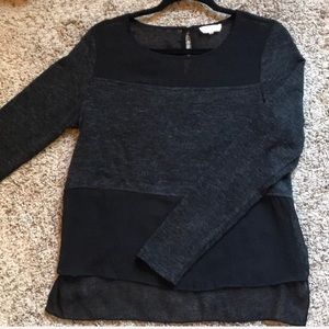 Long-sleeve Lightweight Black Sheer & Gray Sweater